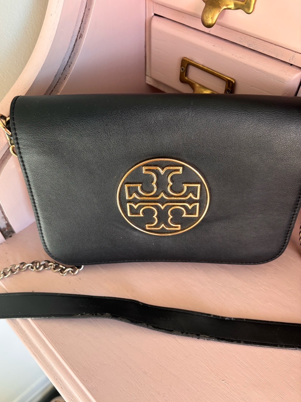Tory Burch Isabella Clutch- Black Leather Logo Chain Crossbody - Picture 16 of 16